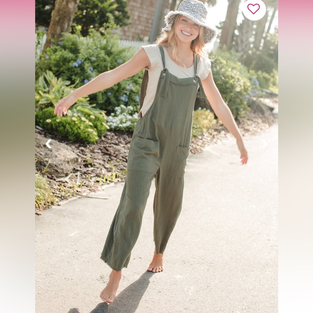 NATURAL LIFE Olive Green Lightweight Overalls Jumpsuit